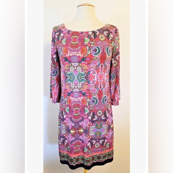 Laundry by Shelli Segal Pink Multicolor Geometric Print Jersey Shift Dress sz S - Picture 3 of 13